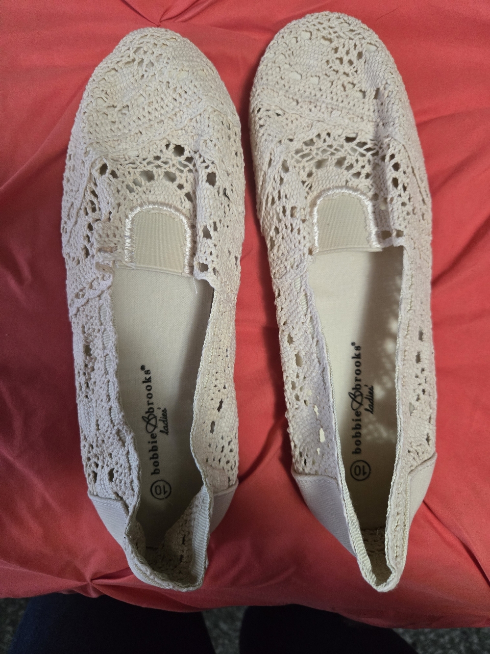 Bobbie Brooks Cream Crochet Slip-On Loafers